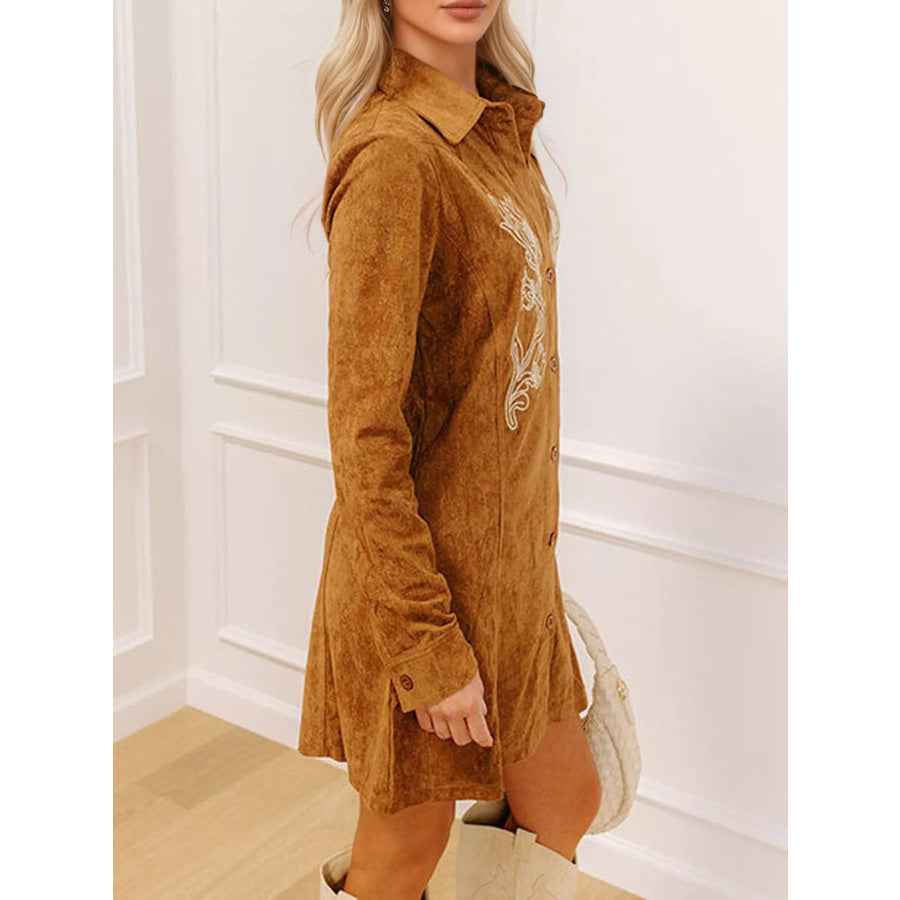 Floral Embroidered Button-Down Shirt Dress Apparel and Accessories