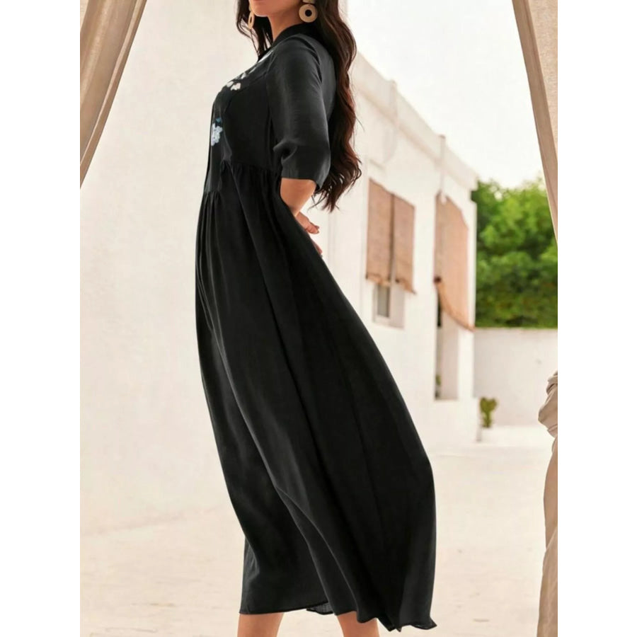 Floral Embroidered Casual Midi Dress Apparel and Accessories
