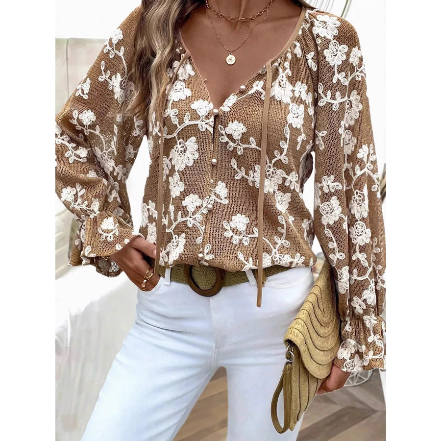 Floral Embroidered Long Sleeve Shirt Apparel and Accessories