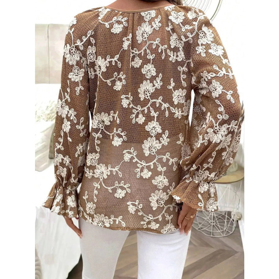 Floral Embroidered Long Sleeve Shirt Apparel and Accessories