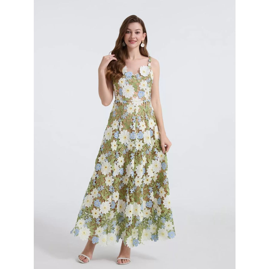 Floral Embroidered Maxi Dress Green / S Apparel and Accessories