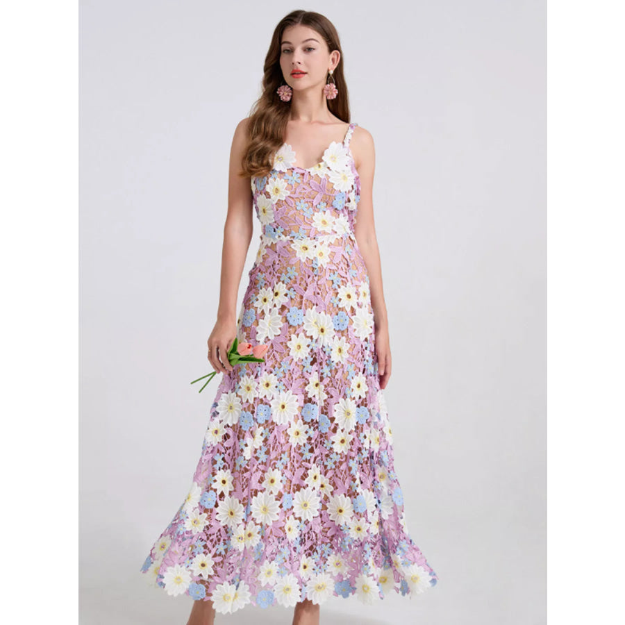 Floral Embroidered Maxi Dress Purple / S Apparel and Accessories