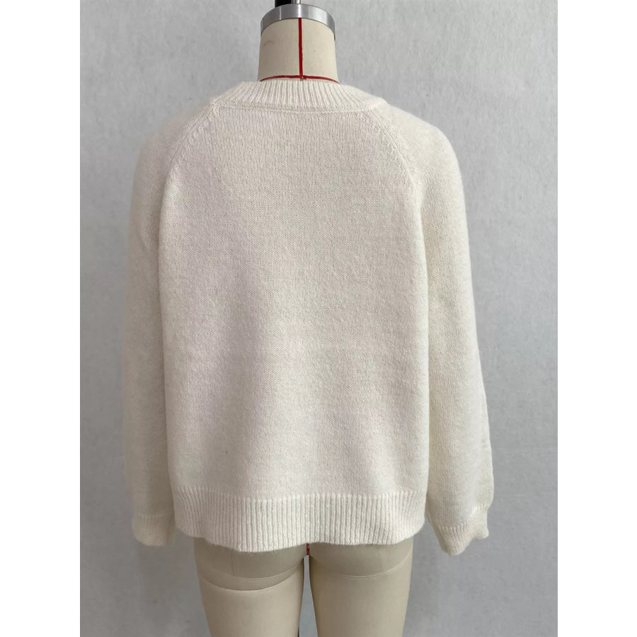 Floral Embroidered Round Neck Sweater Apparel and Accessories