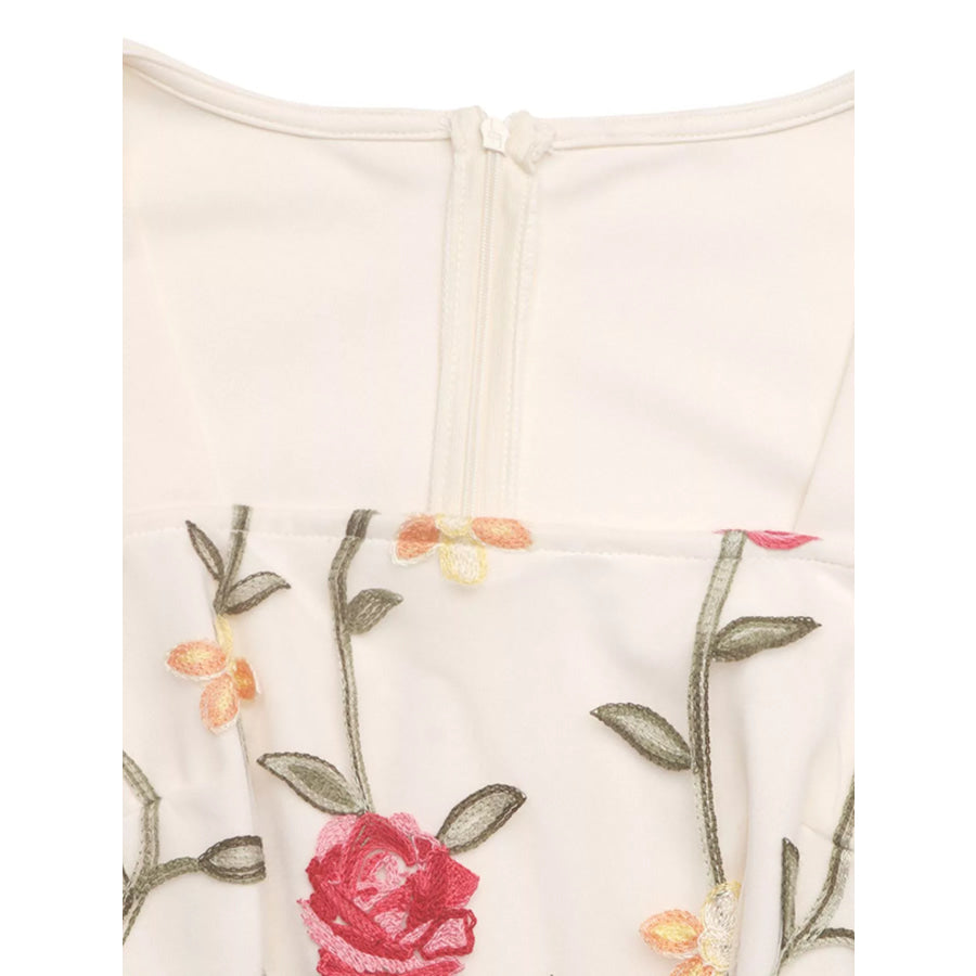Floral Embroidered Ruffle Trim Jumpsuit Apparel and Accessories
