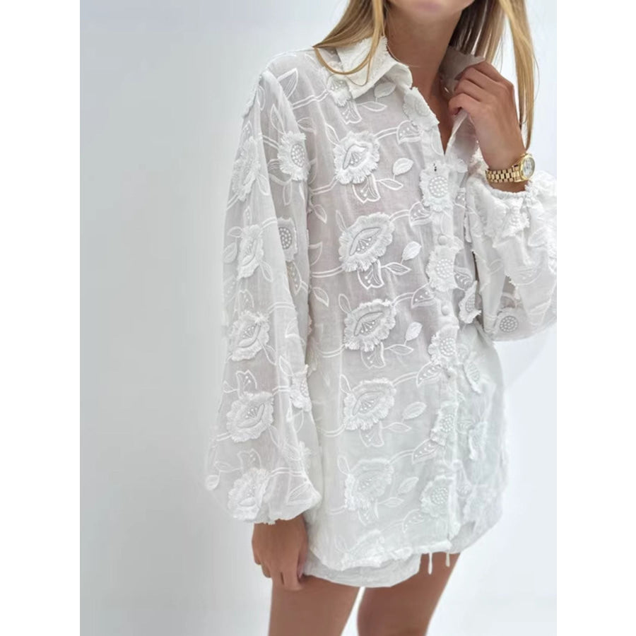 Floral Embroidered Shirt and Shorts Set Apparel and Accessories