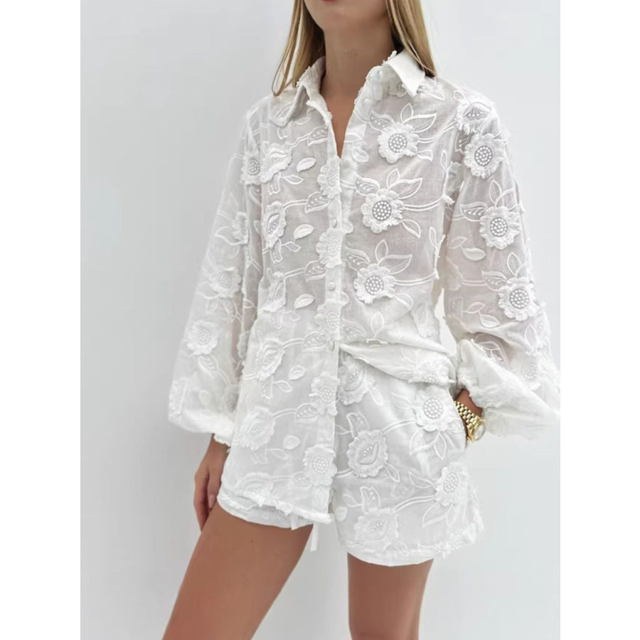 Floral Embroidered Shirt and Shorts Set Apparel and Accessories