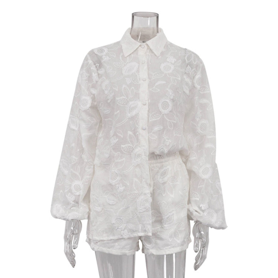 Floral Embroidered Shirt and Shorts Set Apparel and Accessories