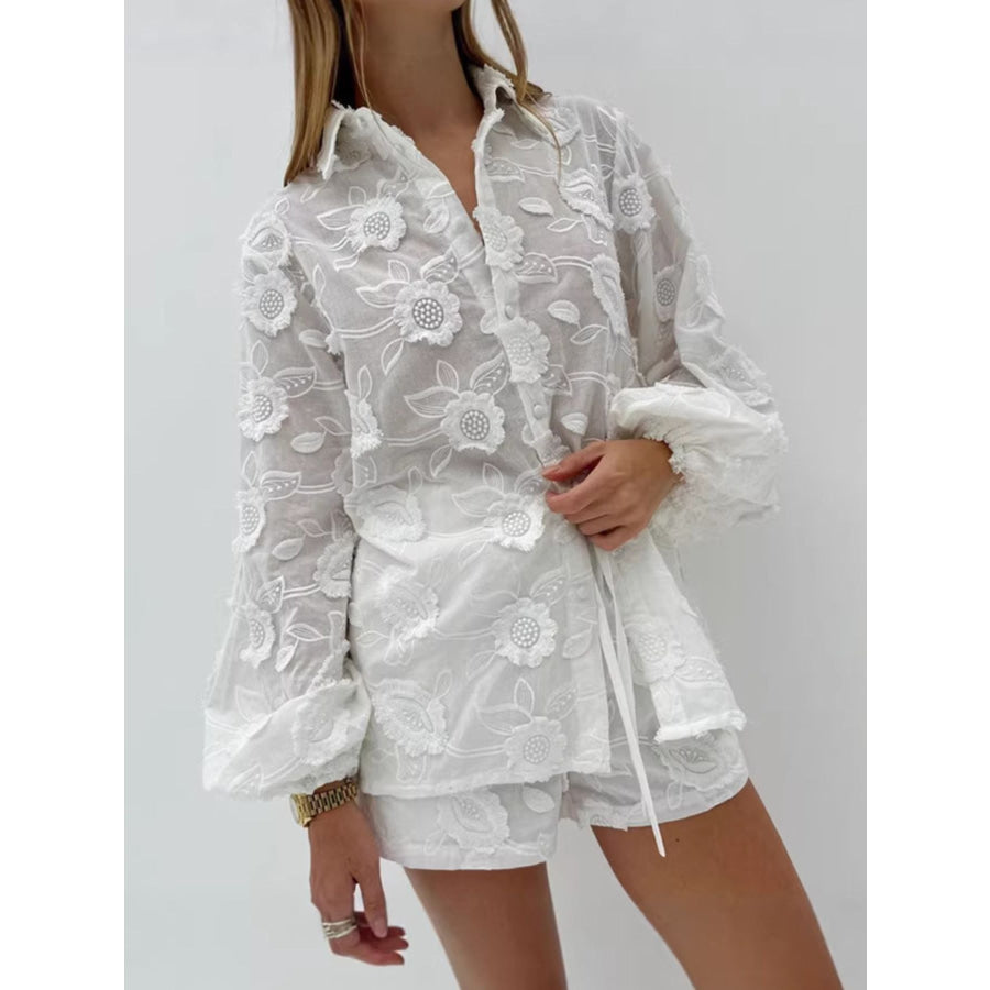 Floral Embroidered Shirt and Shorts Set Apparel and Accessories