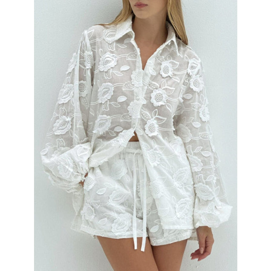 Floral Embroidered Shirt and Shorts Set White / S Apparel and Accessories