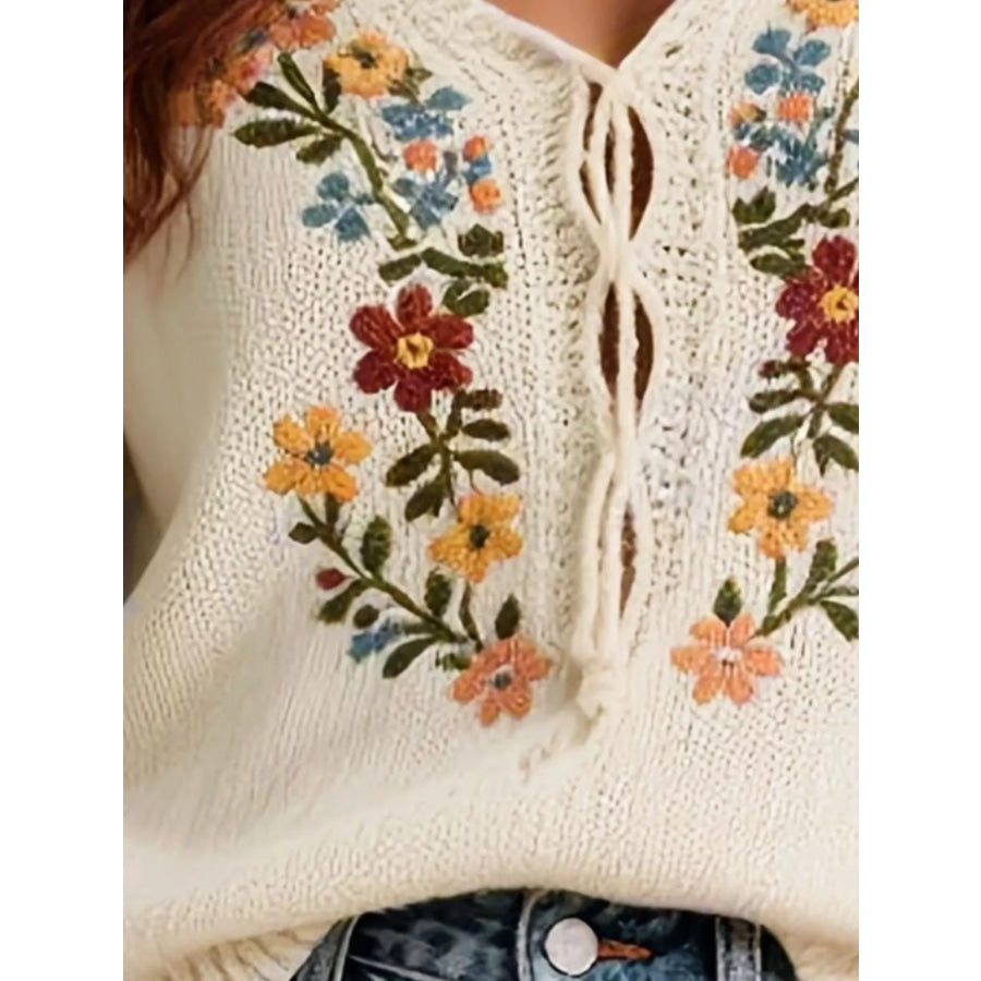 Floral Embroidered Short Sleeve Sweater Apparel and Accessories
