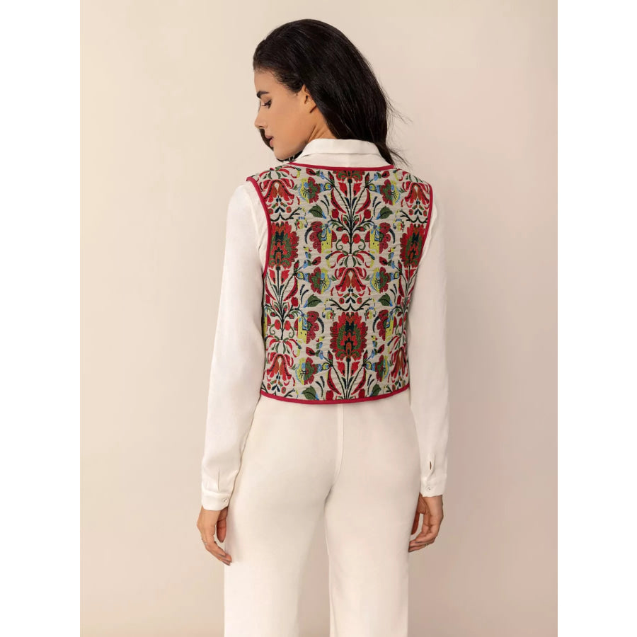 Floral Embroidered Tie-Front Vest Coat Apparel and Accessories
