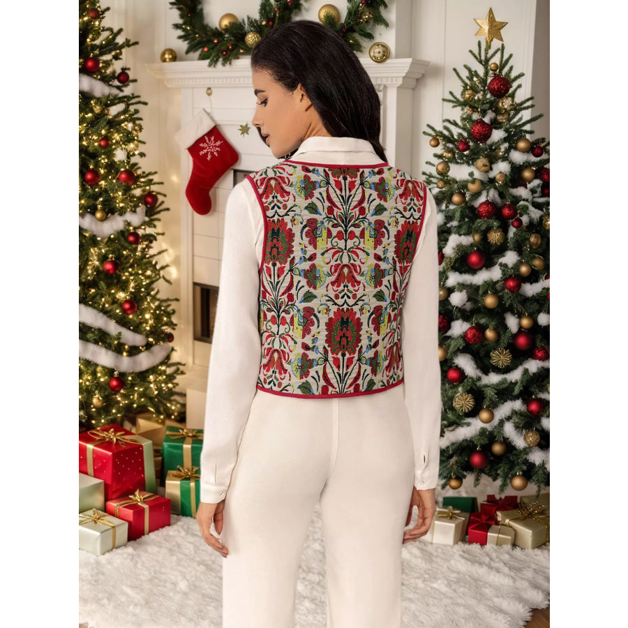 Floral Embroidered Tie-Front Vest Coat Apparel and Accessories