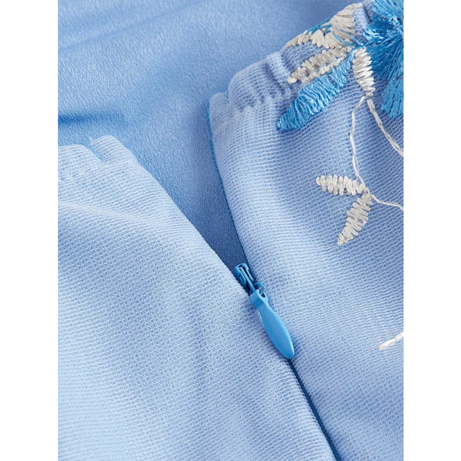 Floral Embroidered Tie Shoulder Dress Apparel and Accessories