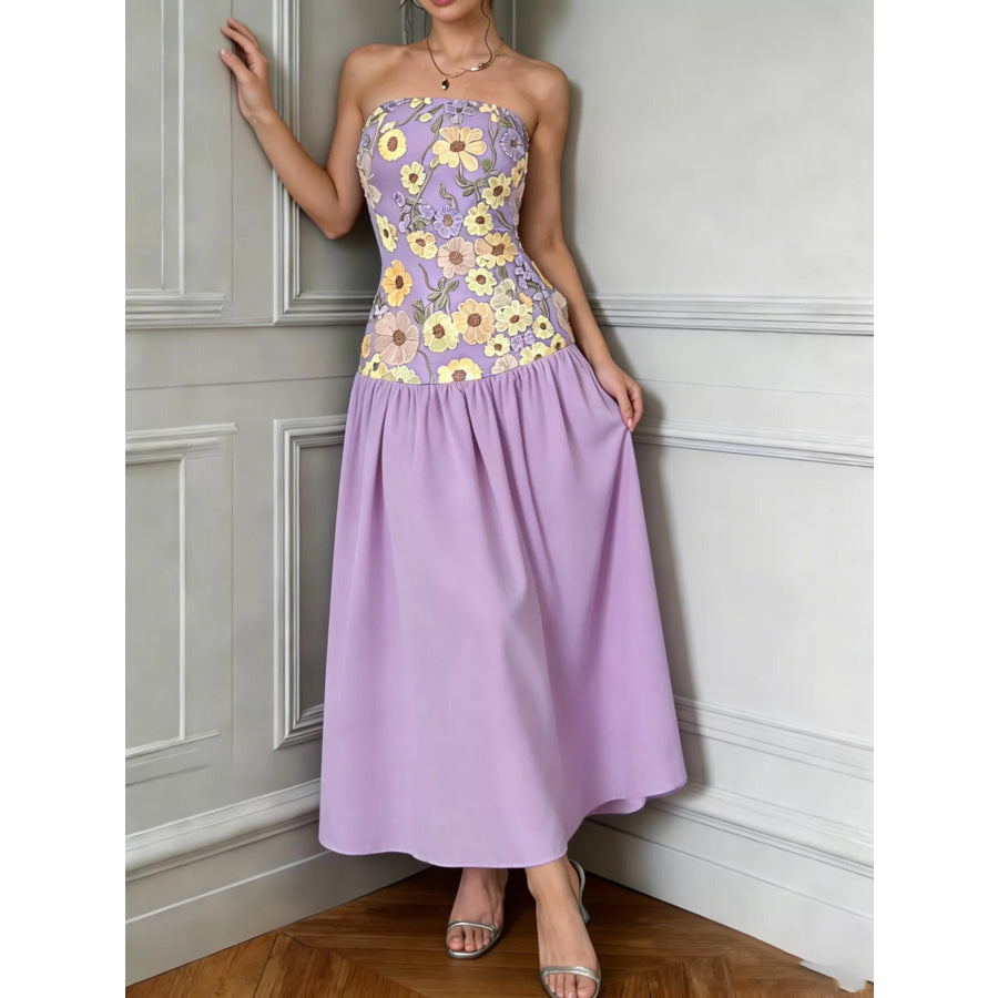 Floral Embroidered Tube Maxi Dress Apparel and Accessories