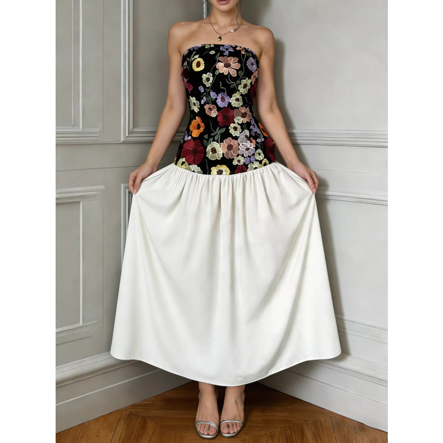Floral Embroidered Tube Maxi Dress Apparel and Accessories