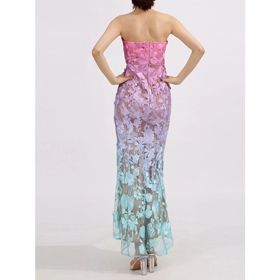Floral Embroidered Tube Maxi Dress Apparel and Accessories