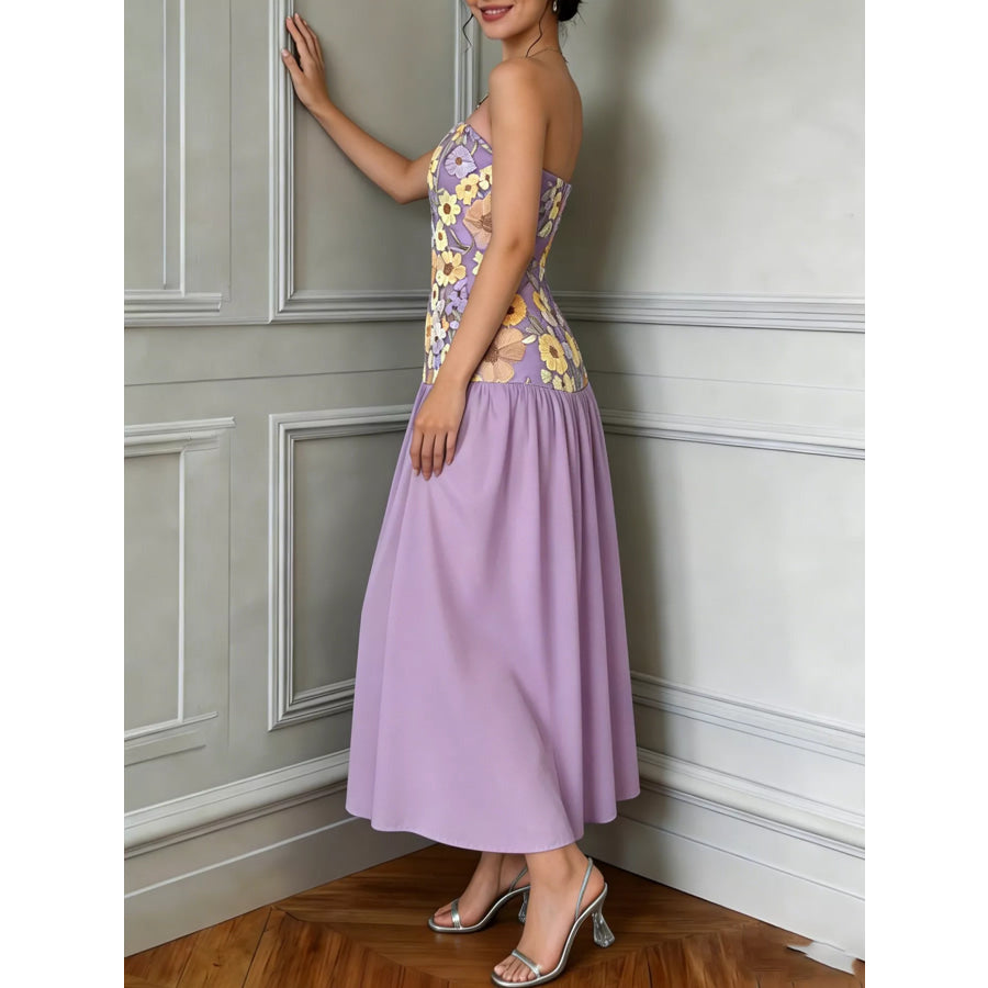 Floral Embroidered Tube Maxi Dress Apparel and Accessories