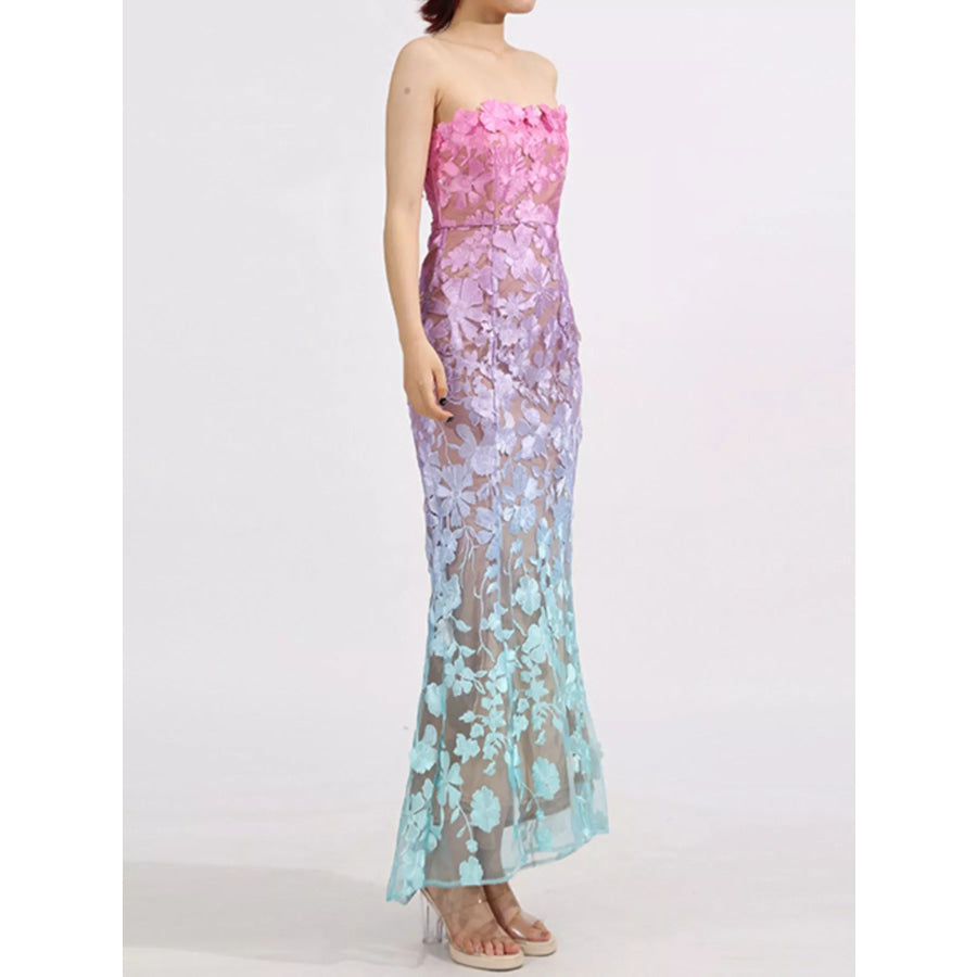 Floral Embroidered Tube Maxi Dress Apparel and Accessories