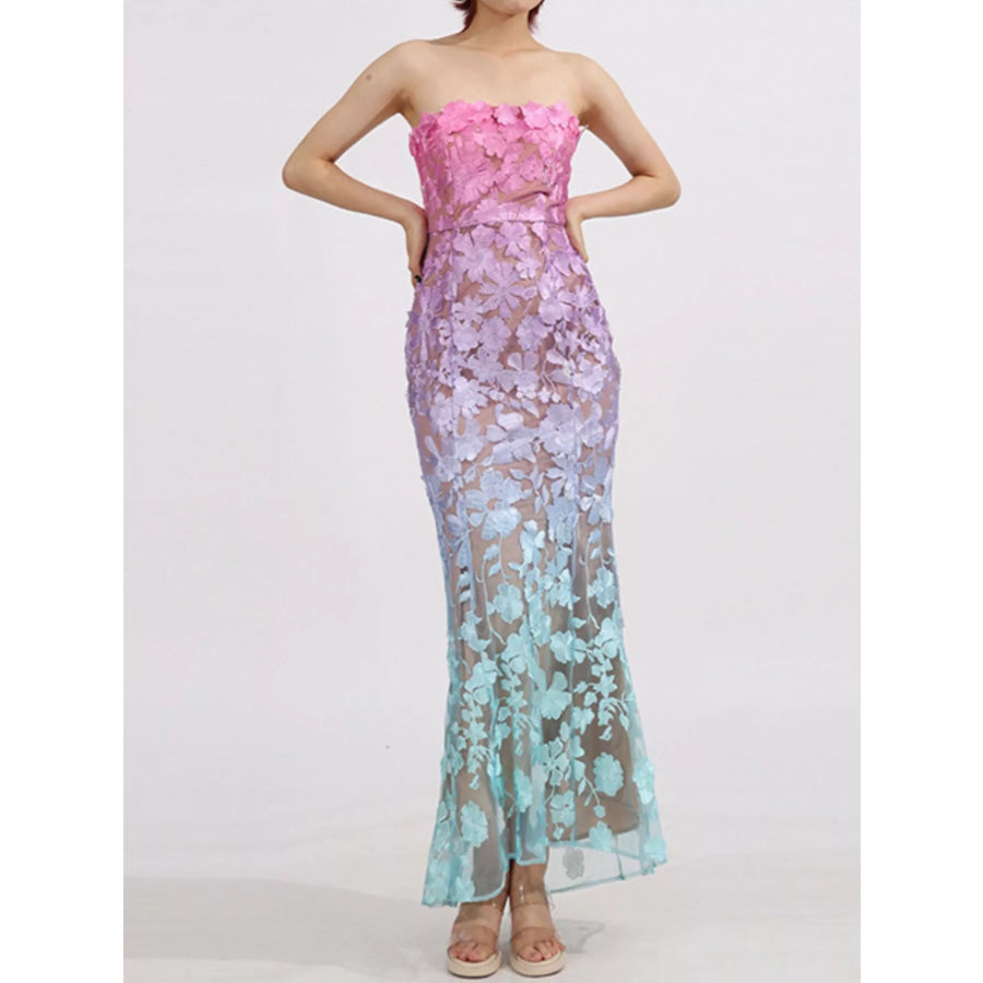 Floral Embroidered Tube Maxi Dress Apparel and Accessories