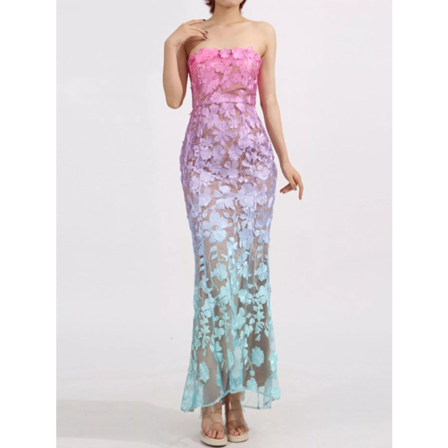 Floral Embroidered Tube Maxi Dress Apparel and Accessories