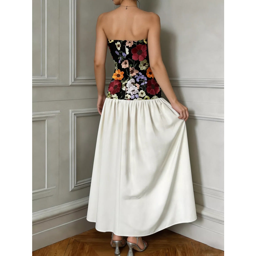 Floral Embroidered Tube Maxi Dress Apparel and Accessories