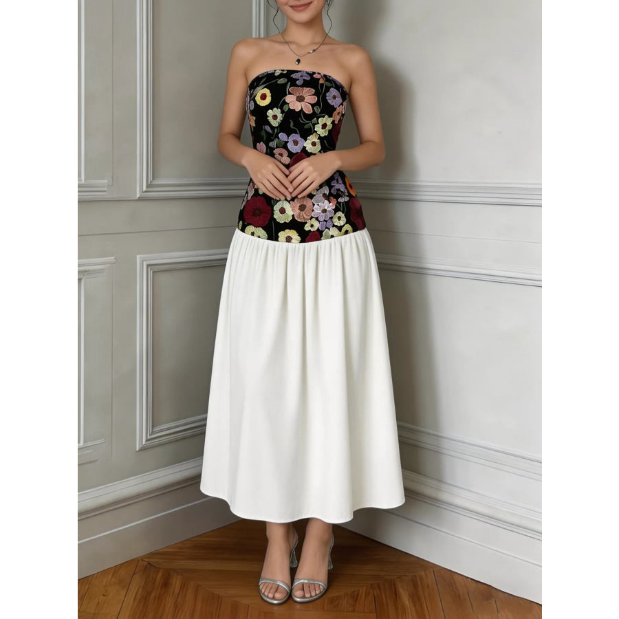 Floral Embroidered Tube Maxi Dress Apparel and Accessories