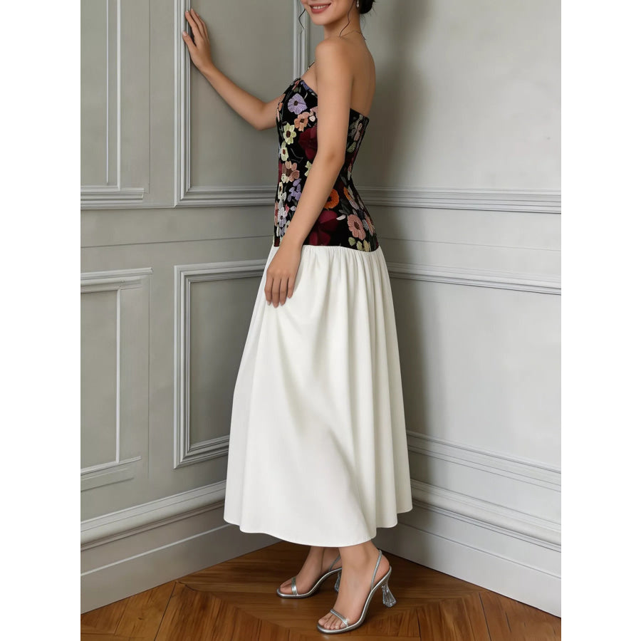 Floral Embroidered Tube Maxi Dress Apparel and Accessories