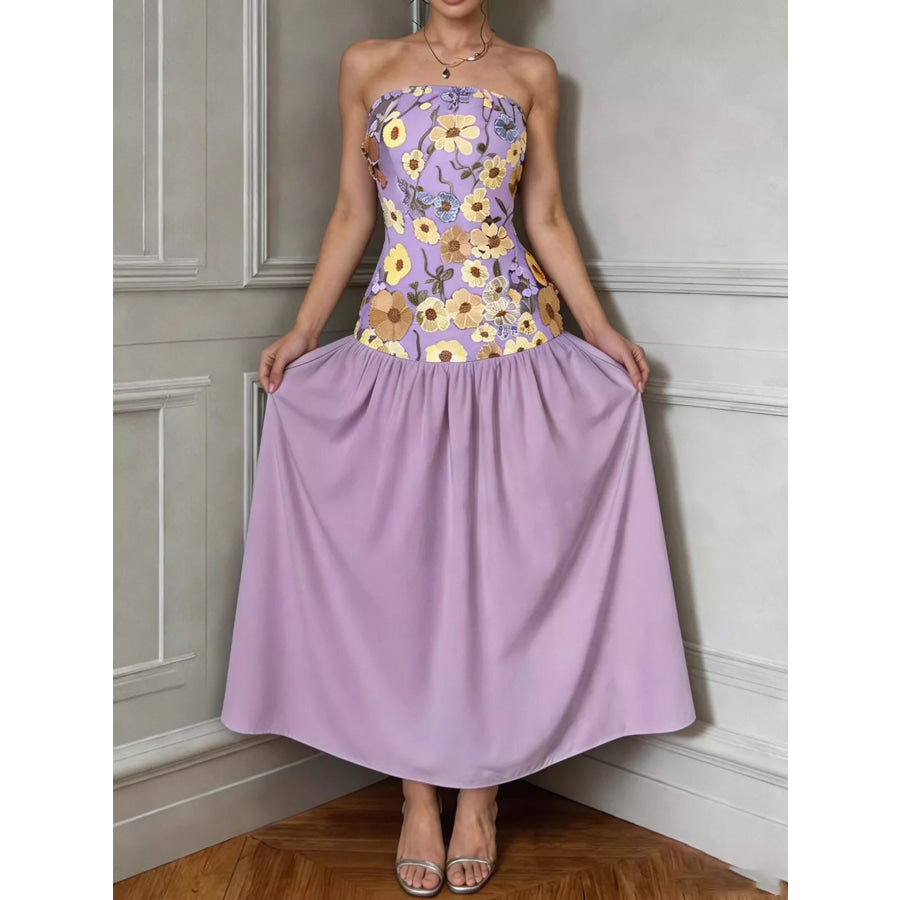 Floral Embroidered Tube Maxi Dress Apparel and Accessories