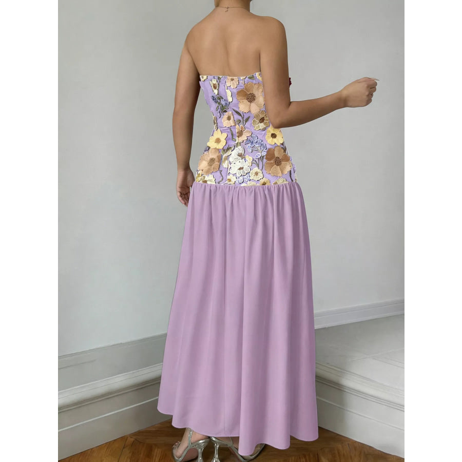 Floral Embroidered Tube Maxi Dress Apparel and Accessories