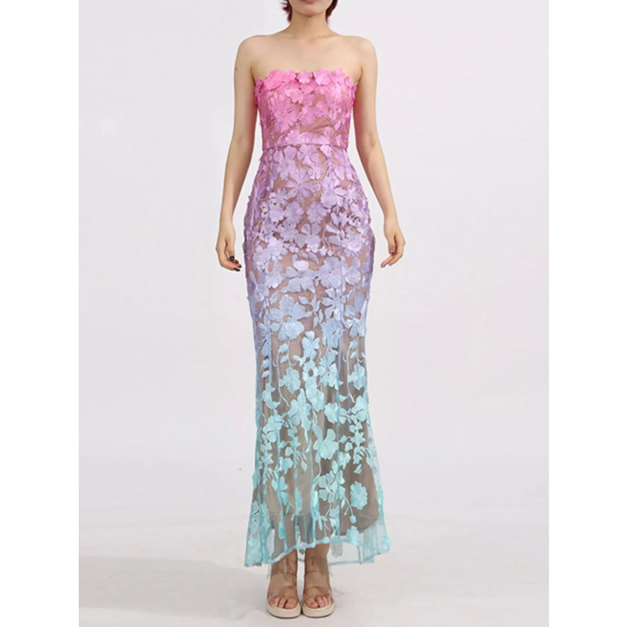 Floral Embroidered Tube Maxi Dress Apparel and Accessories