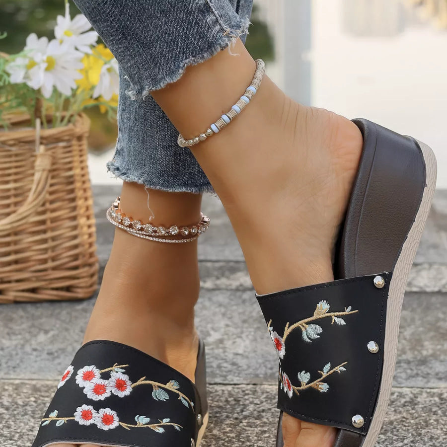 Floral Embroidered Wedge Sandals Apparel and Accessories