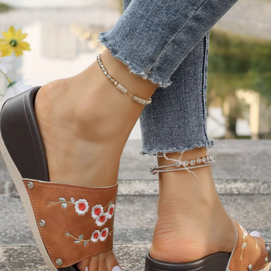 Floral Embroidered Wedge Sandals Apparel and Accessories