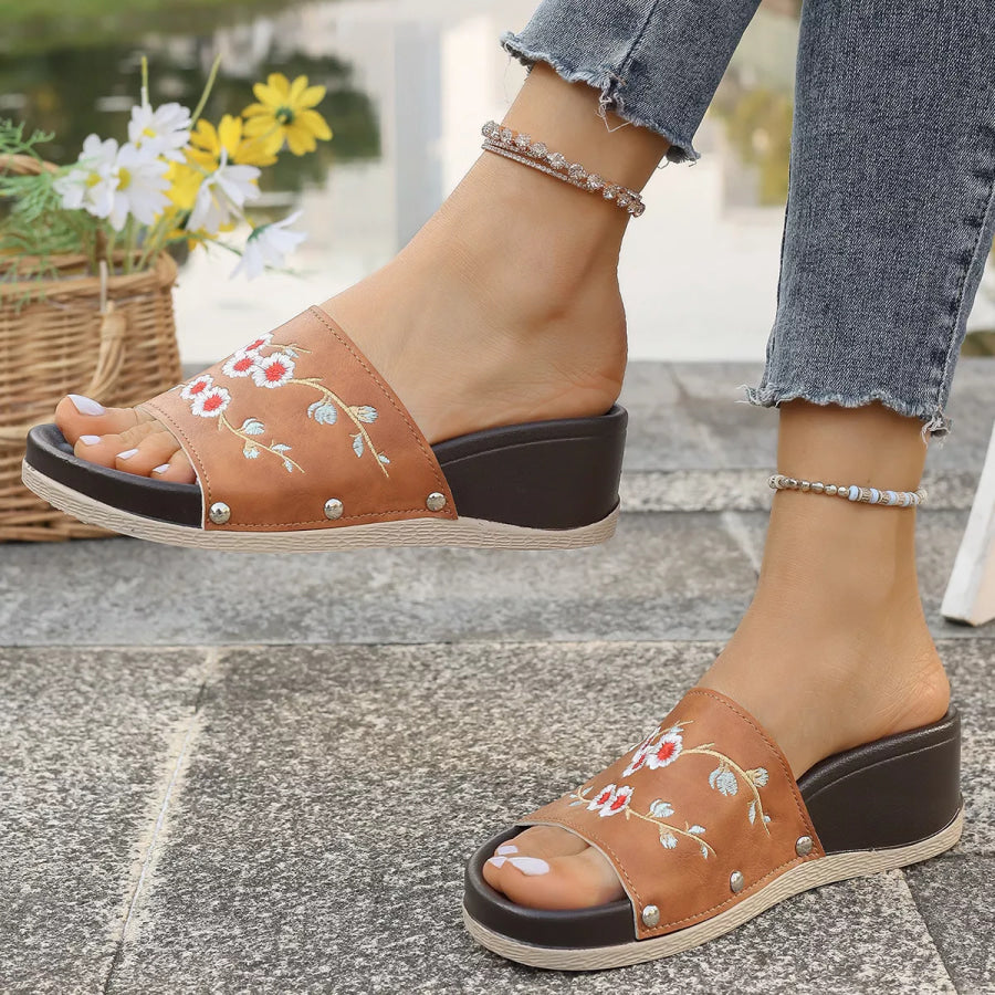 Floral Embroidered Wedge Sandals Apparel and Accessories