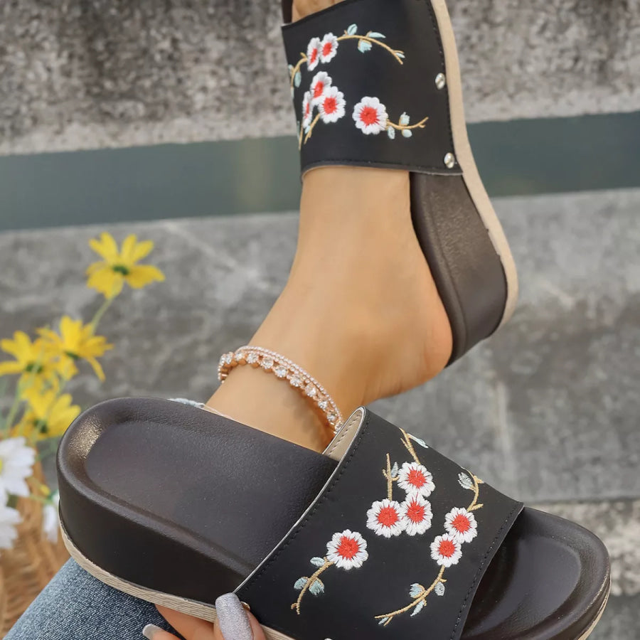 Floral Embroidered Wedge Sandals Apparel and Accessories