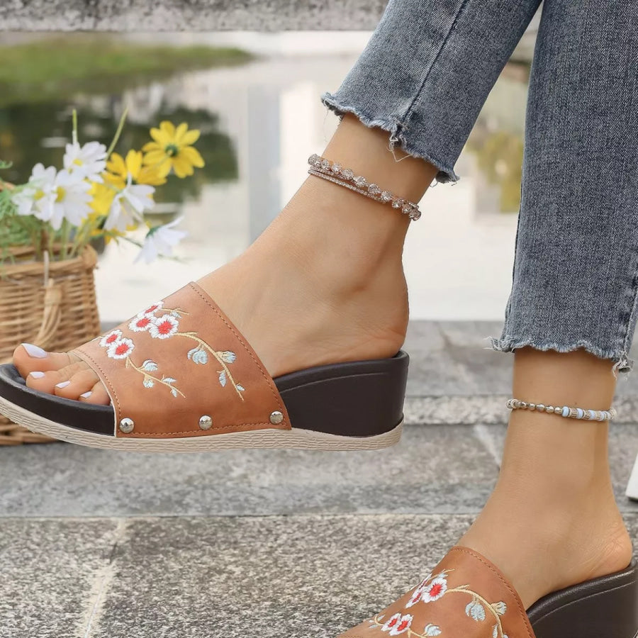 Floral Embroidered Wedge Sandals Apparel and Accessories