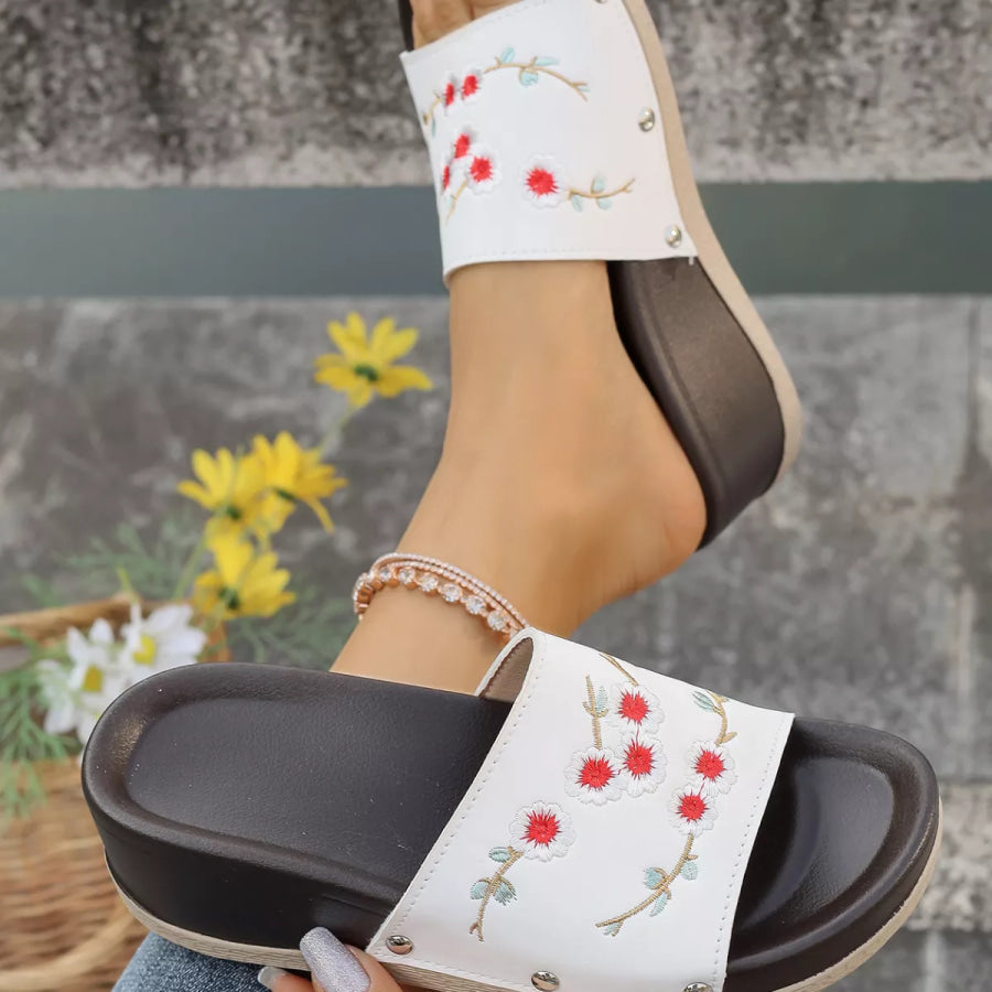 Floral Embroidered Wedge Sandals Apparel and Accessories