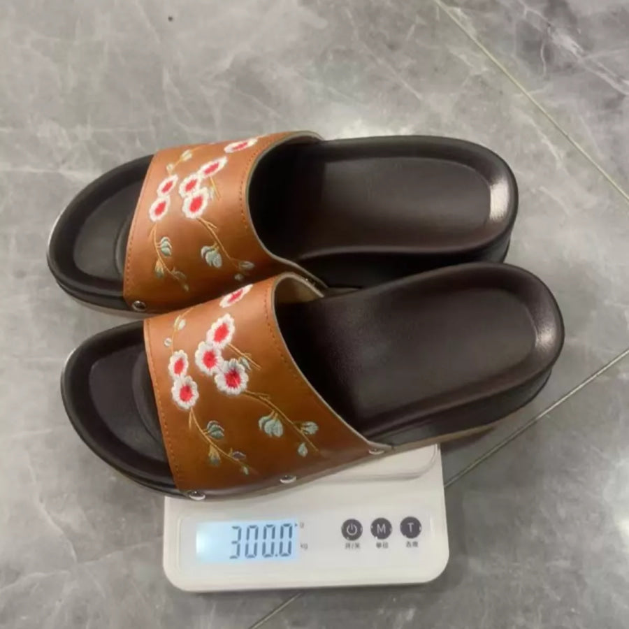 Floral Embroidered Wedge Sandals Apparel and Accessories