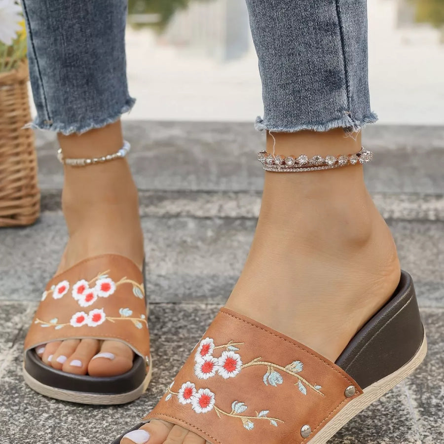 Floral Embroidered Wedge Sandals Apparel and Accessories