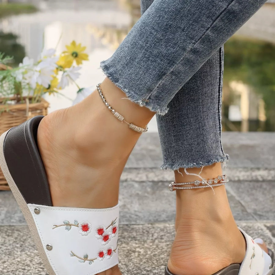 Floral Embroidered Wedge Sandals Apparel and Accessories