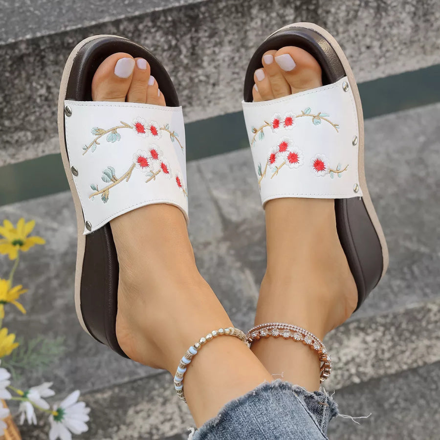 Floral Embroidered Wedge Sandals Apparel and Accessories