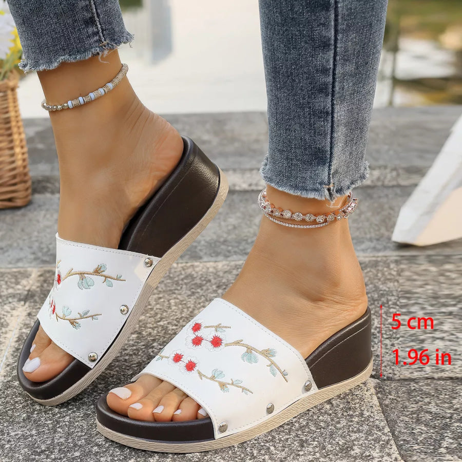 Floral Embroidered Wedge Sandals Apparel and Accessories