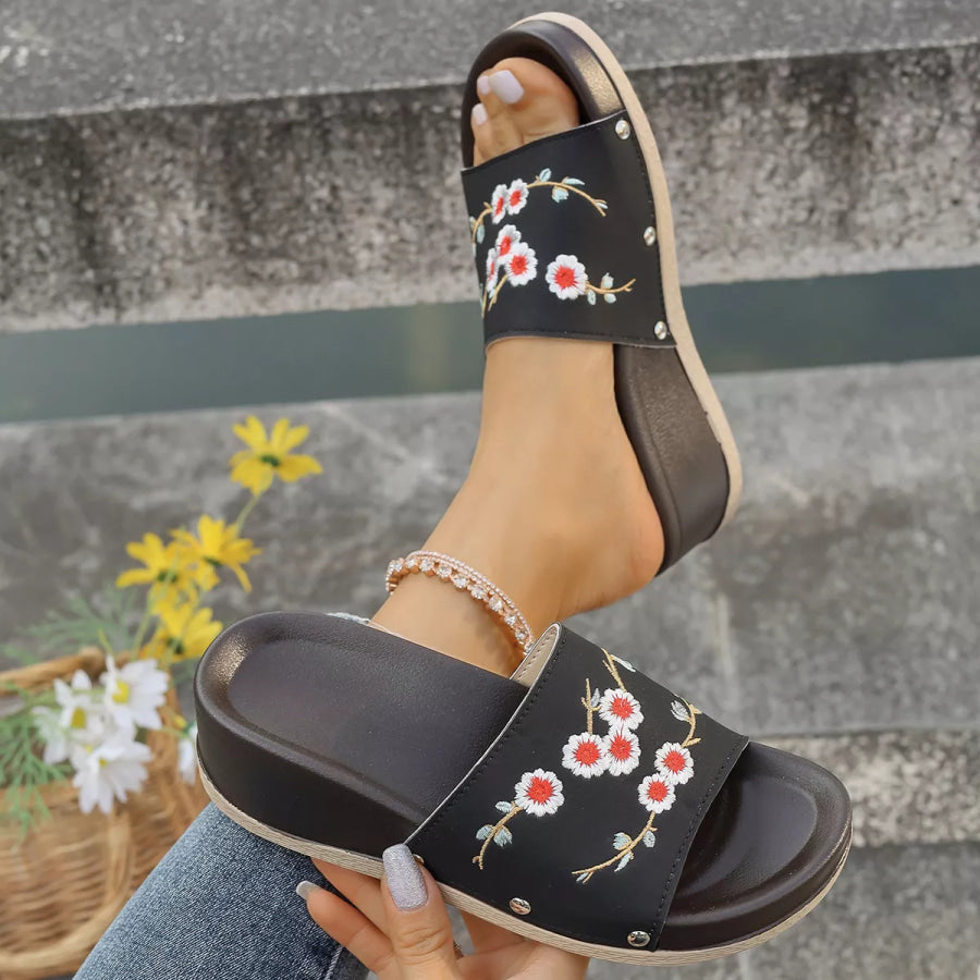 Floral Embroidered Wedge Sandals Apparel and Accessories