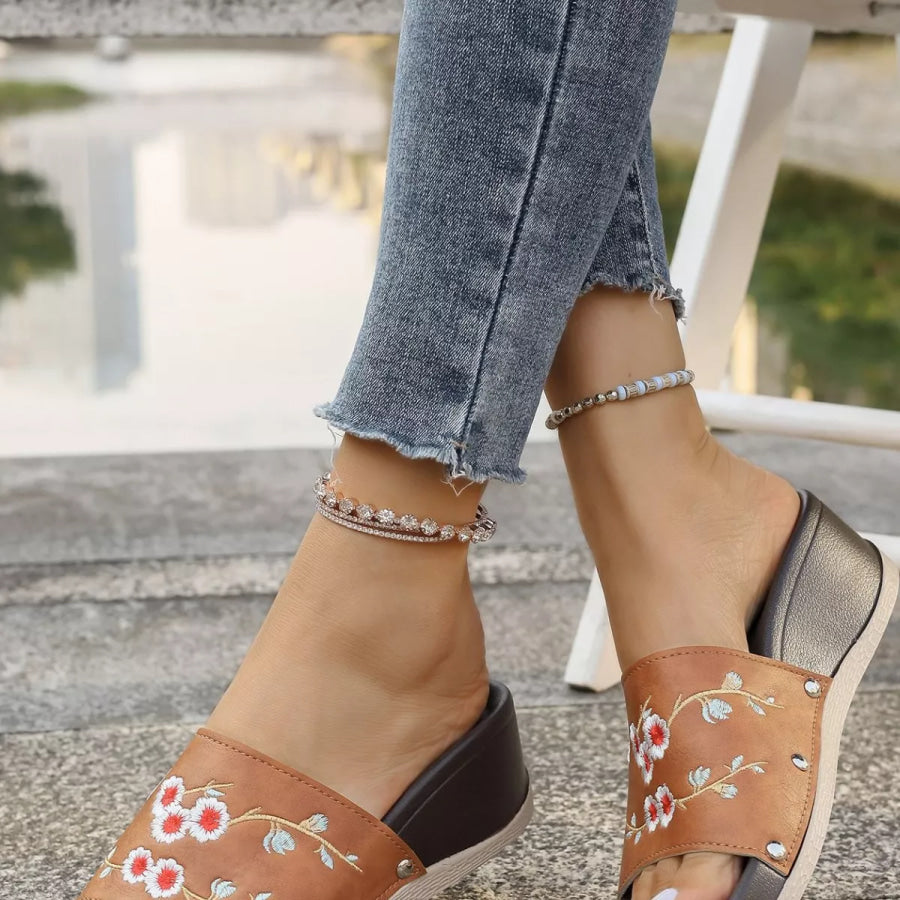Floral Embroidered Wedge Sandals Apparel and Accessories