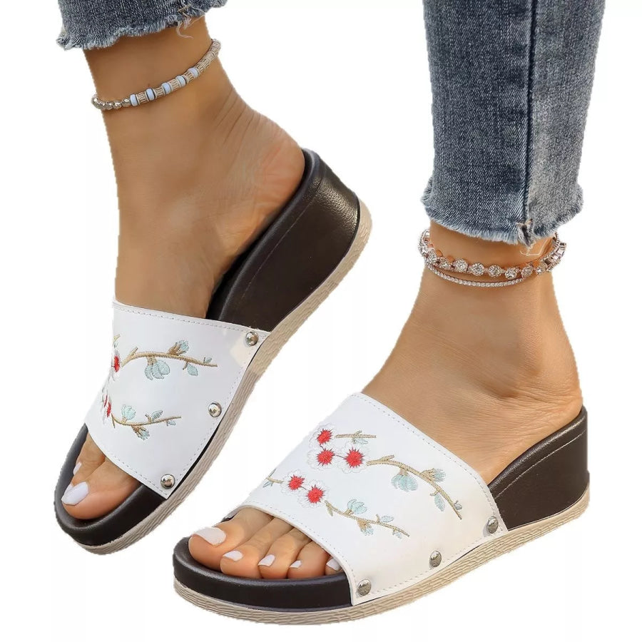 Floral Embroidered Wedge Sandals Apparel and Accessories
