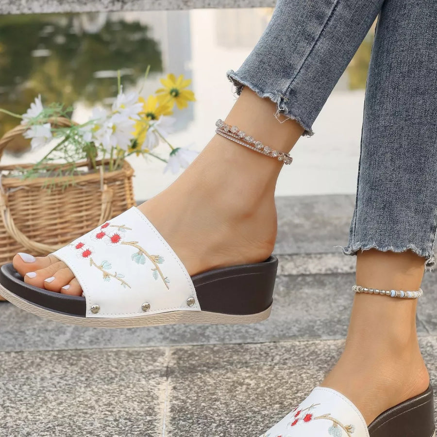 Floral Embroidered Wedge Sandals Apparel and Accessories