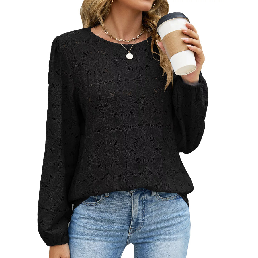 Floral Eyelet Lace Long Sleeve Blouse Apparel and Accessories
