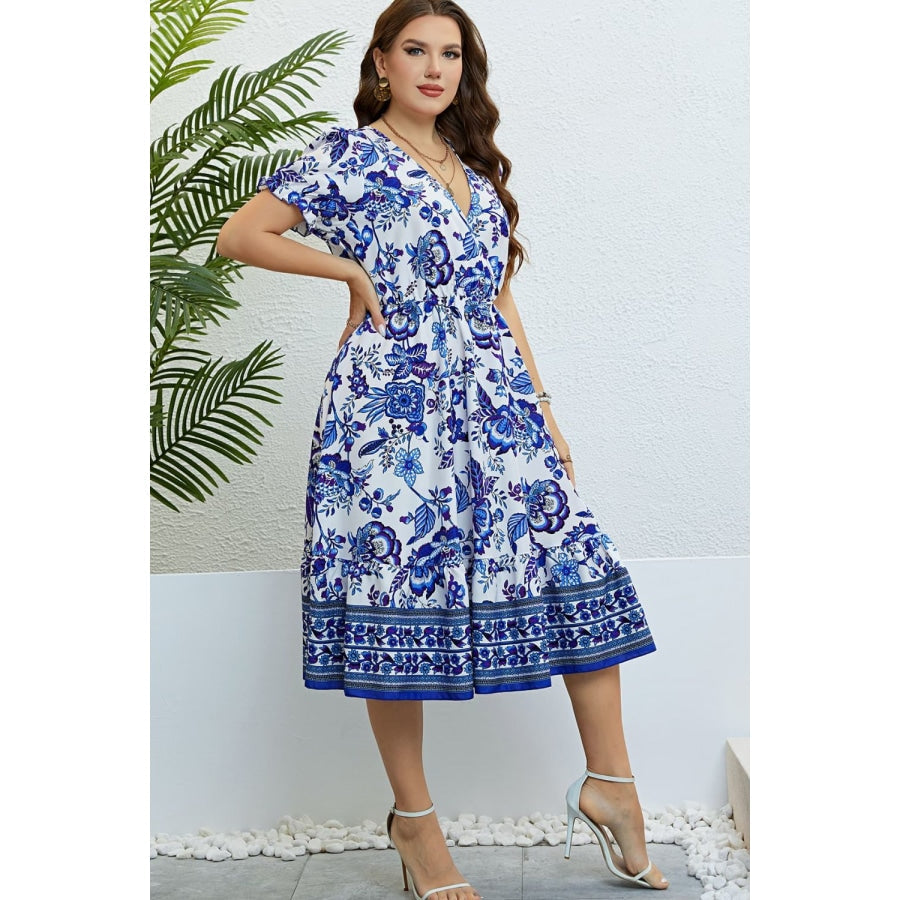 Floral Flounce Sleeve Surplice Dress