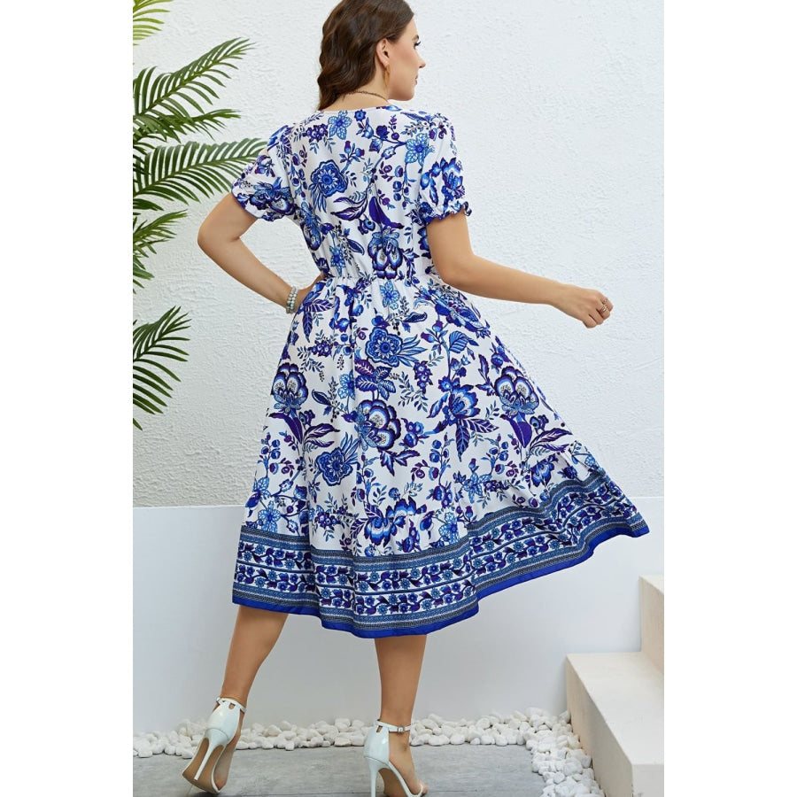 Floral Flounce Sleeve Surplice Dress