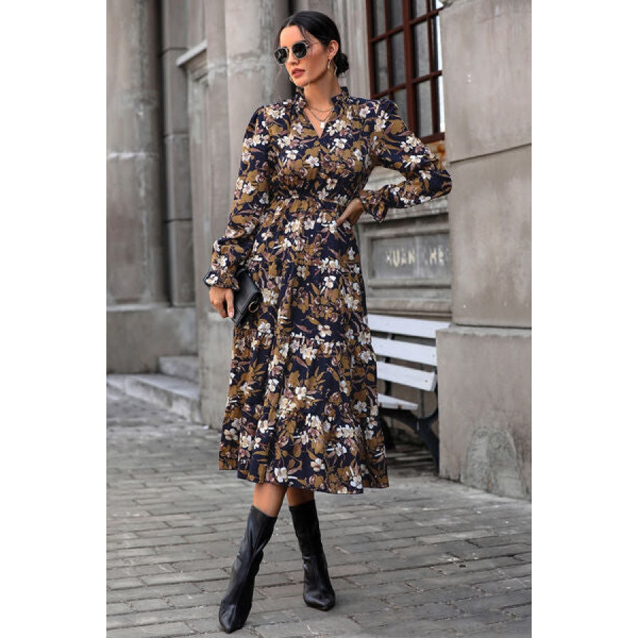 Floral Flounce Sleeve Tiered Dress Clothing