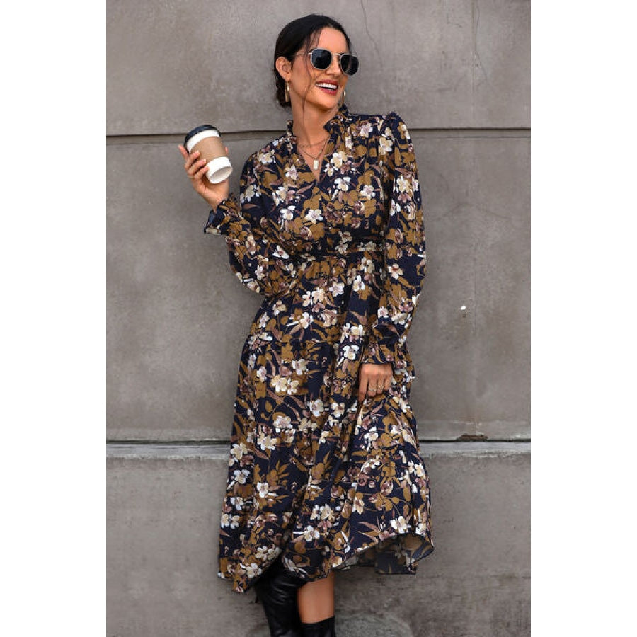 Floral Flounce Sleeve Tiered Dress Clothing